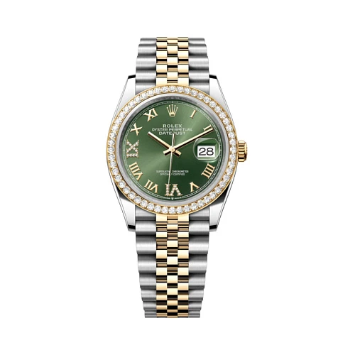 Datejust 36Mm Oystersteel Yellow Gold And Diamonds Green Dial