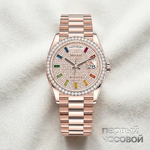 Day-Date 36 mm Everose Gold Rainbow Dial Diamond Bezel