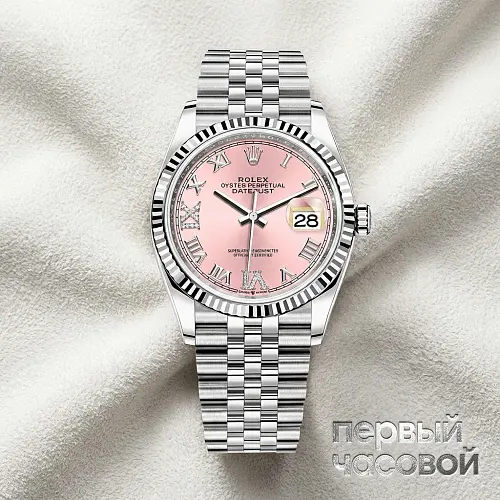 Datejust 36Mm Steel & White Gold Pink Dial Diamonds Pave