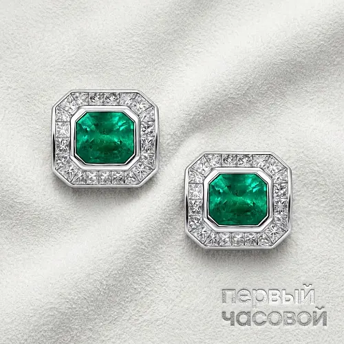 Серьги с изумрудами 2,70/2,85 ct. Intense Green (Colombia)