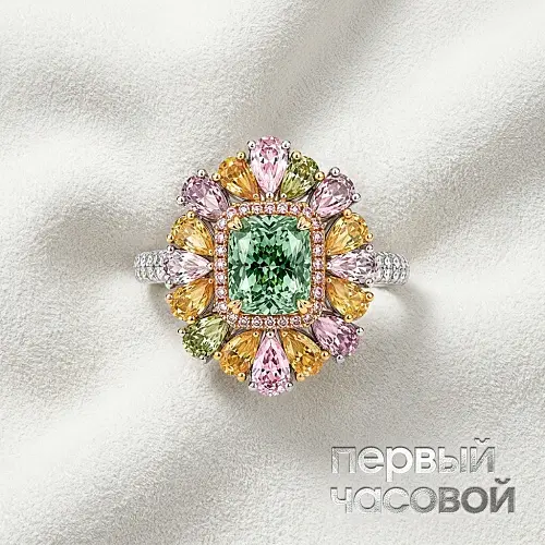 Кольцо с бриллиантом 1,71 ct. Light Green-Yellow/VS1