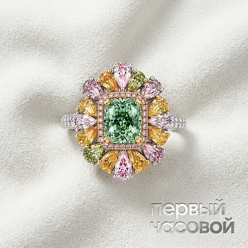 Кольцо с бриллиантом 1,71 ct. Light Green-Yellow/VS1