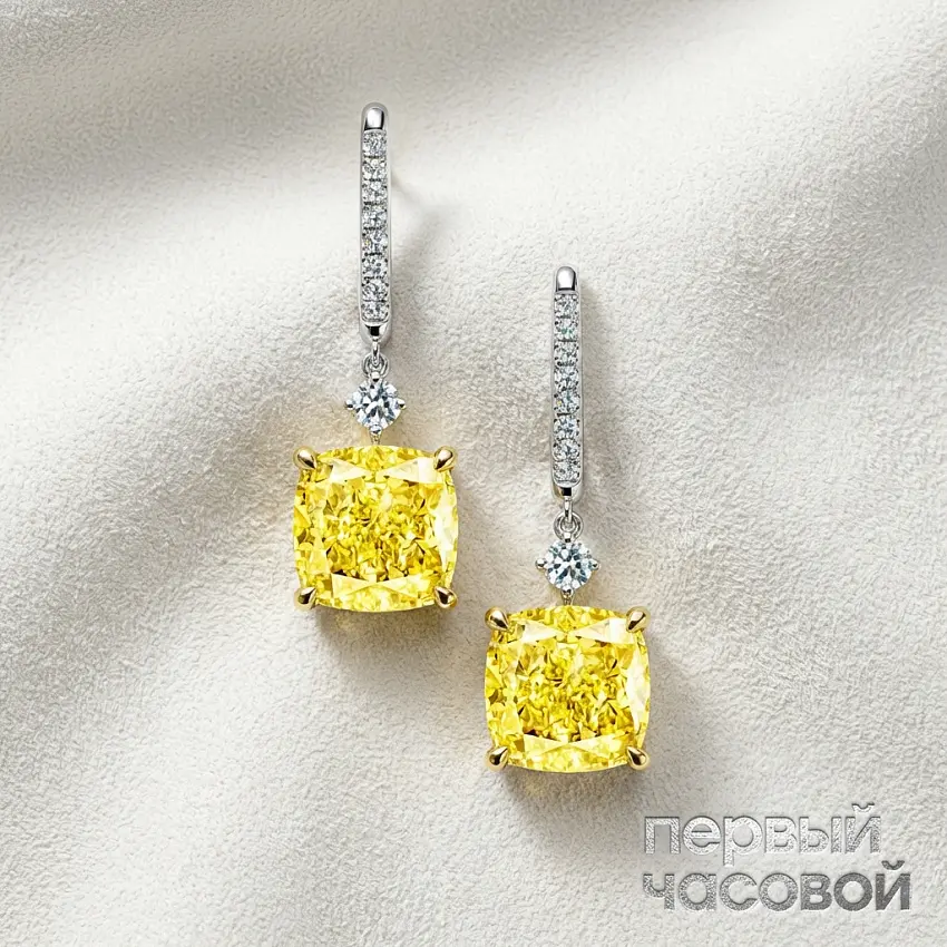 Серьги с бриллиантами 2,01/2,05 ct W to X/IF-VVS2 (Cushion Diamonds)