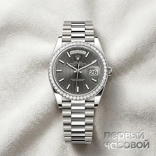 Oyster Perpetual Day-Date 40 Mm White Gold Stripe Motif Dial
