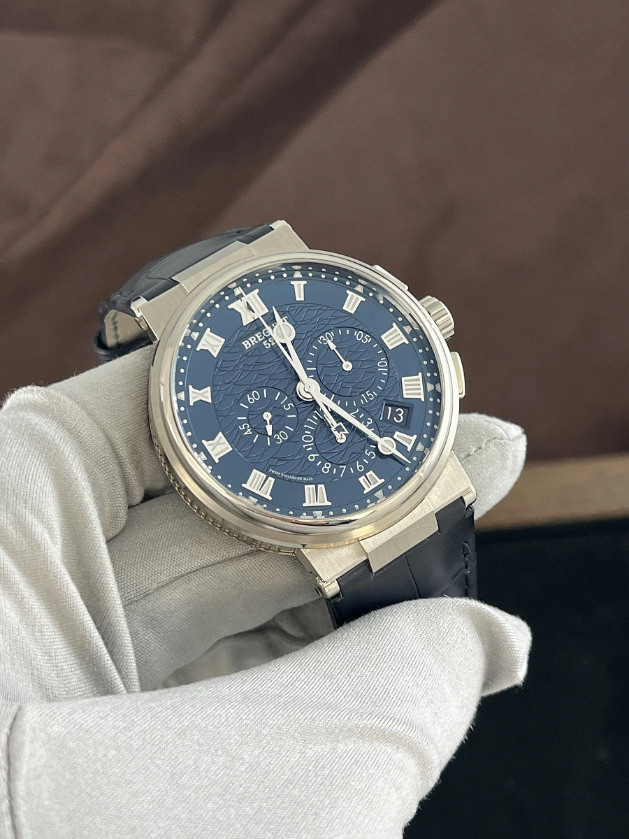 Купить элитные часы Breguet Marine Chronograph White Gold Blue Dial 5527 5527BB/Y2/9WV: в наличии в Москве!