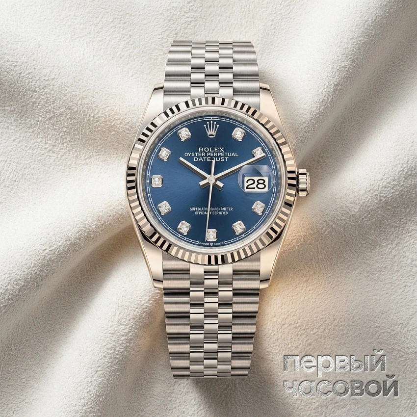 Datejust 36Mm Steel & White Gold Blue Dial Diamonds