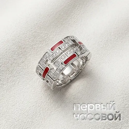 Кольцо Le Baiser Du Dragon Diamond & Red Enamel