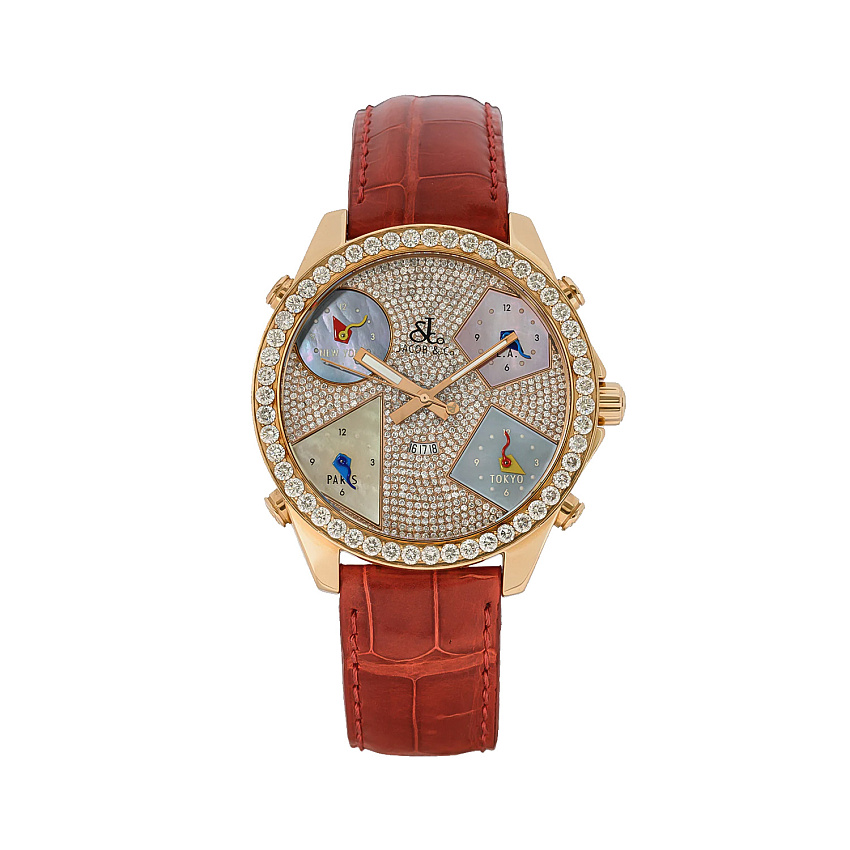 Five Time Zone 18K Rose Gold & Diamonds