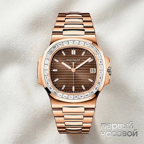 Custom Nautilus Rose Gold Brown Diamonds Dial 40Mm Diamonds Bezel