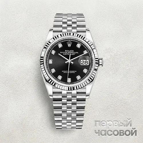 Datejust 36Mm Steel & White Gold Black Dial Diamonds
