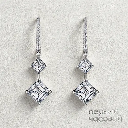 Серьги 1,00/1,03 ct. F/VS1 x 0,54/0,54 ct. F/VS1 (Asscher cut)