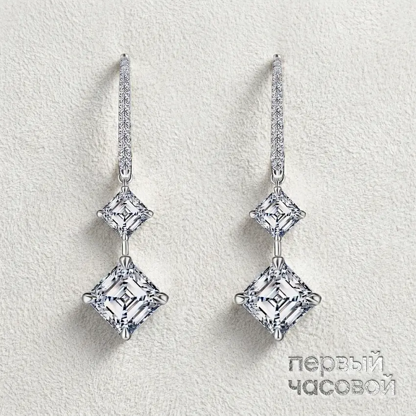Серьги 1,00/1,03 ct. F/VS1 x 0,54/0,54 ct. F/VS1 (Asscher cut)