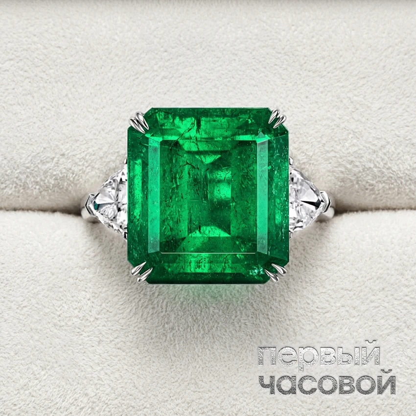 Кольцо с изумрудом 13,82 ct. Vivid Green