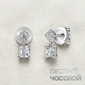 Studio jewelry Серьги с бриллиантами 1,00/1,01 ct G/VS1 (Asscher Diamonds)