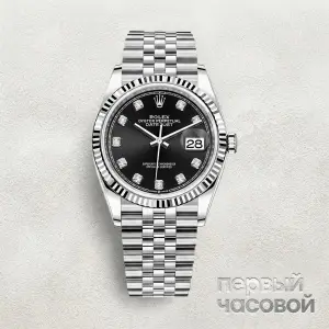 Rolex Datejust 36 mm Steel & White Gold Black Dial Diamonds